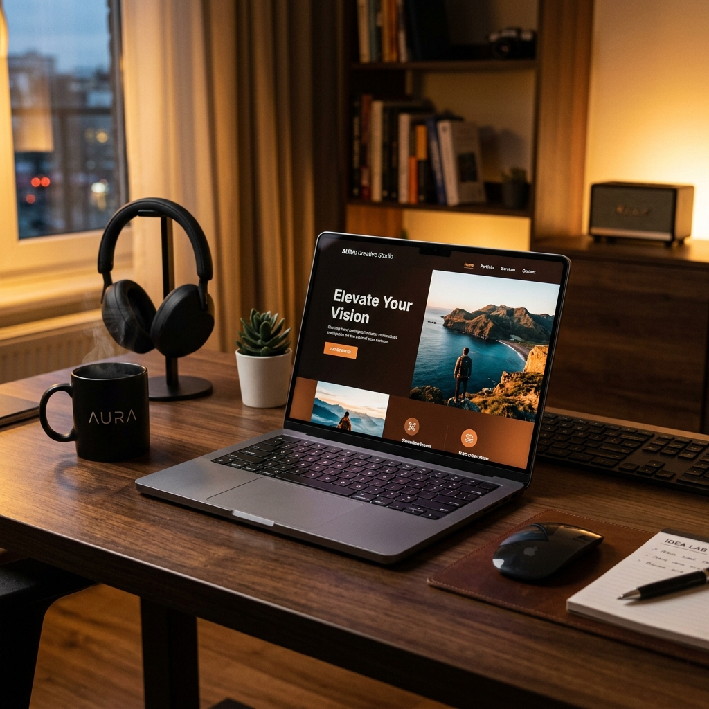 Laptop en espacio de trabajo tecnológico